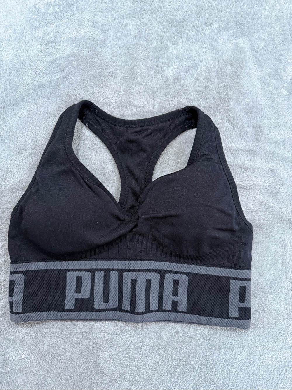 PUMA Black Racerback Logo Elastic Sports Bra